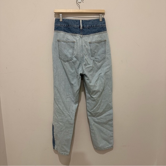 ba&sh Apolo Jeans Tapered Leg Size 2 Patchwork Two Tone Denim - Picture 3 of 6
